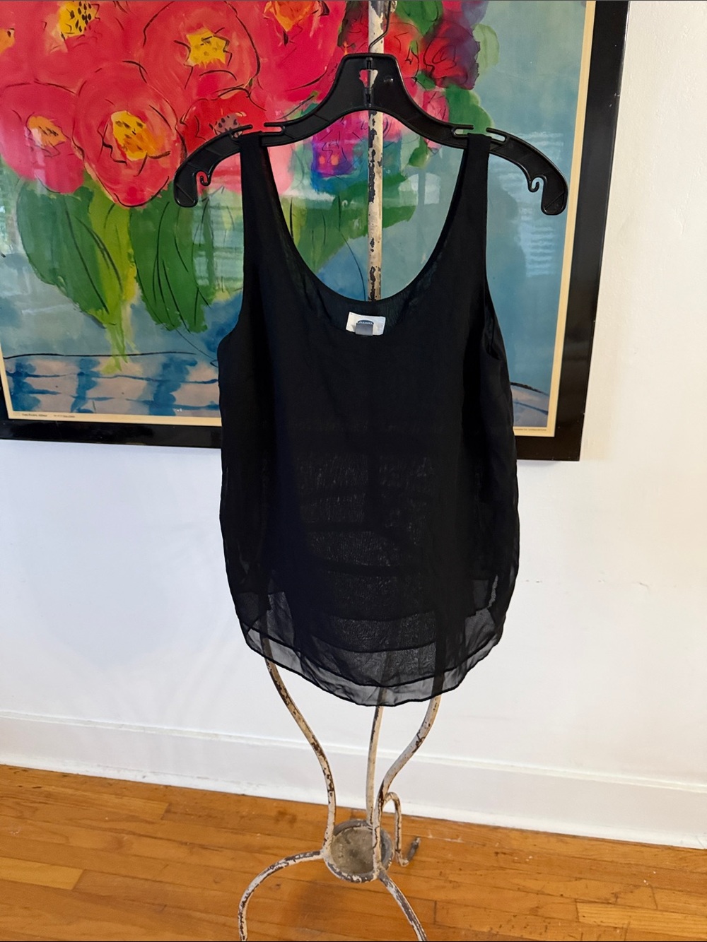 Women's Black Sheer Scoop Neck Tank Top